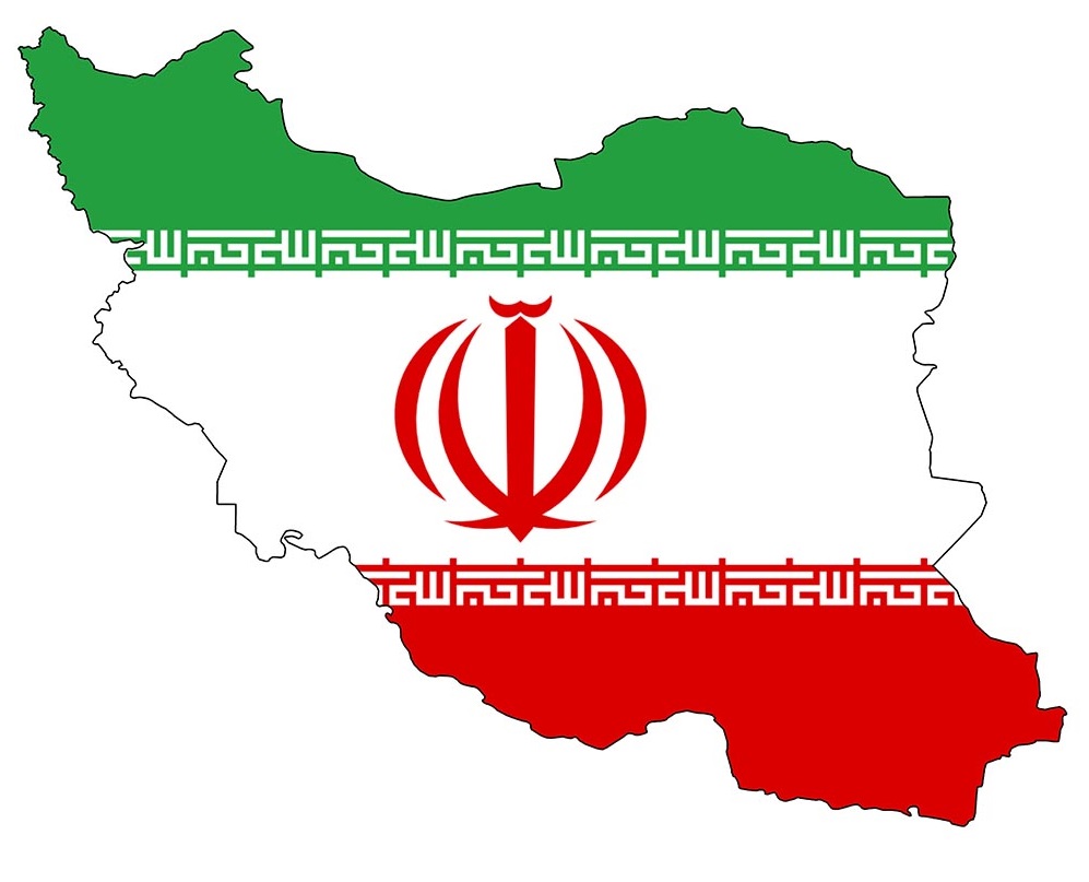 Map of Iran with the Iranian flag overlaying the country's borders.