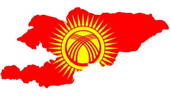 Flag map of Kyrgyzstan with the national flag overlaying the country's outline.