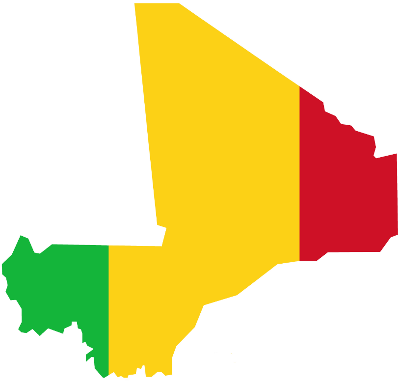 Flag map of Mali with the country's flag colors overlaying its geographical shape.