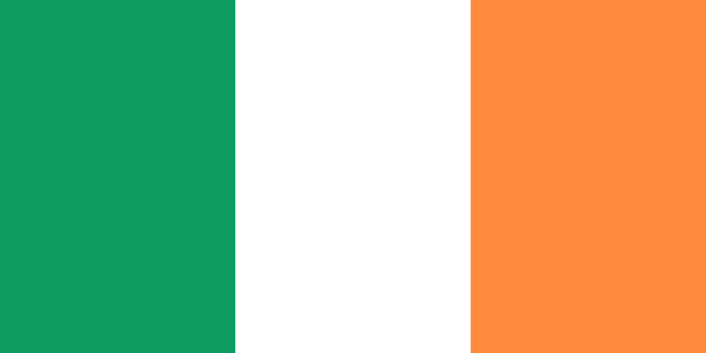 Flag of Ireland with vertical stripes of green, white, and orange.