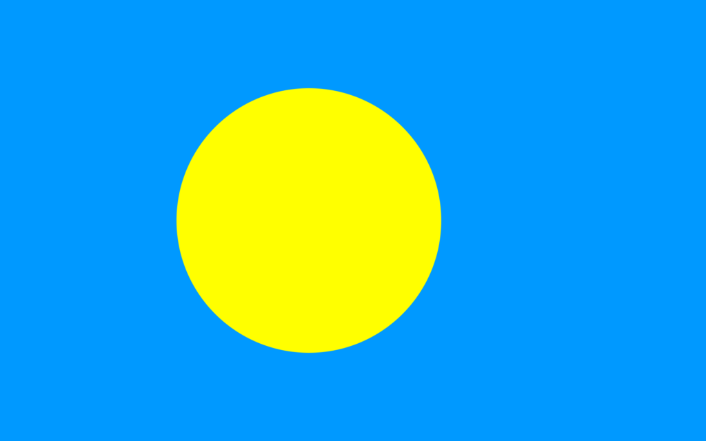 Flag of Palau with a light blue field and a large yellow disk slightly off-center towards the hoist side.