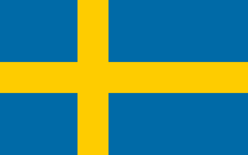 Flag of Sweden with a blue background and a yellow Scandinavian cross.