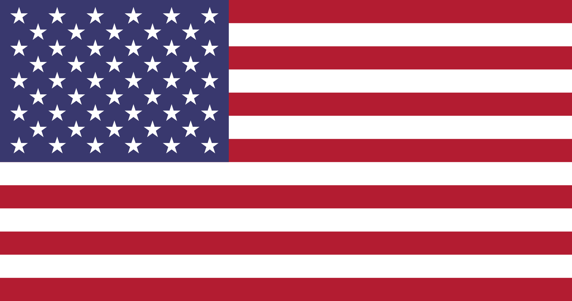 Flag of the United States with thirteen horizontal stripes and fifty stars arranged in nine rows on a blue field.