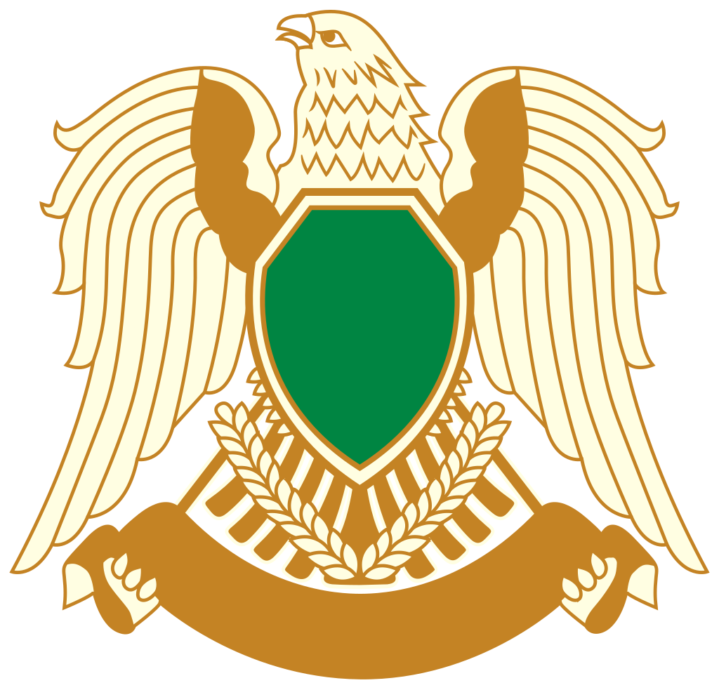 Golden eagle emblem with a green shield at the center, surrounded by wheat, and a scroll below.