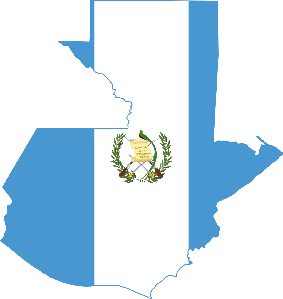 Map of Guatemala shaped with the design of the Guatemalan flag.