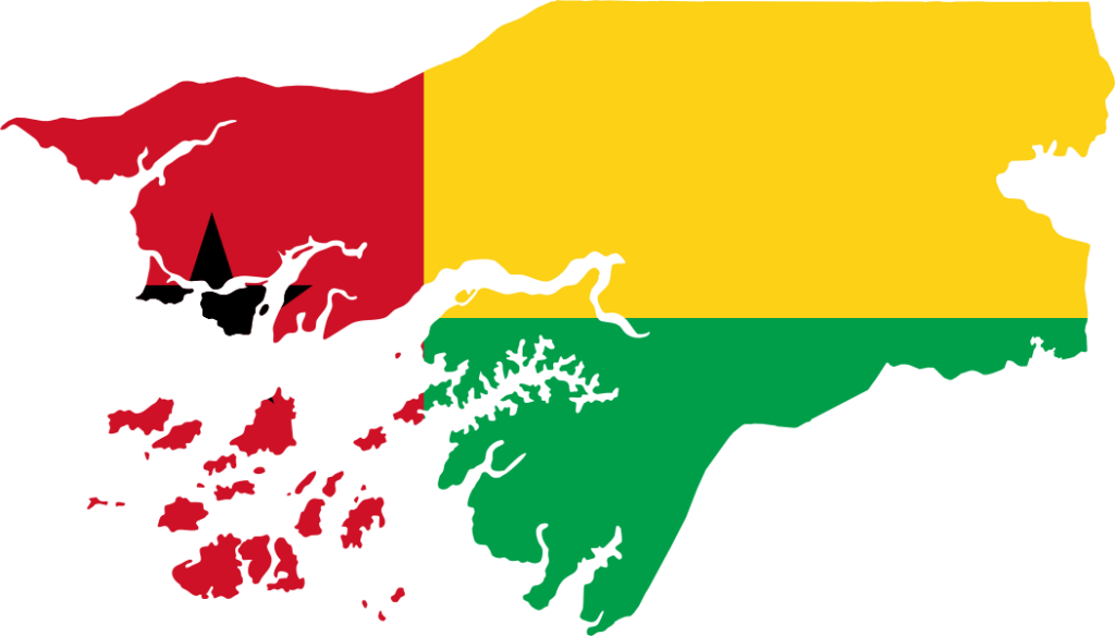 Map of Guinea-Bissau with the country's flag overlaying the territory.