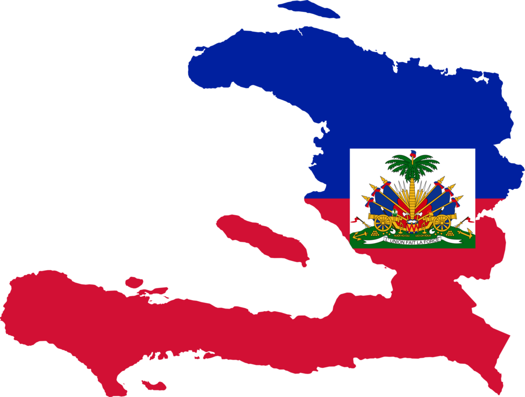 Map of Haiti with the Haitian flag superimposed on the country's outline.