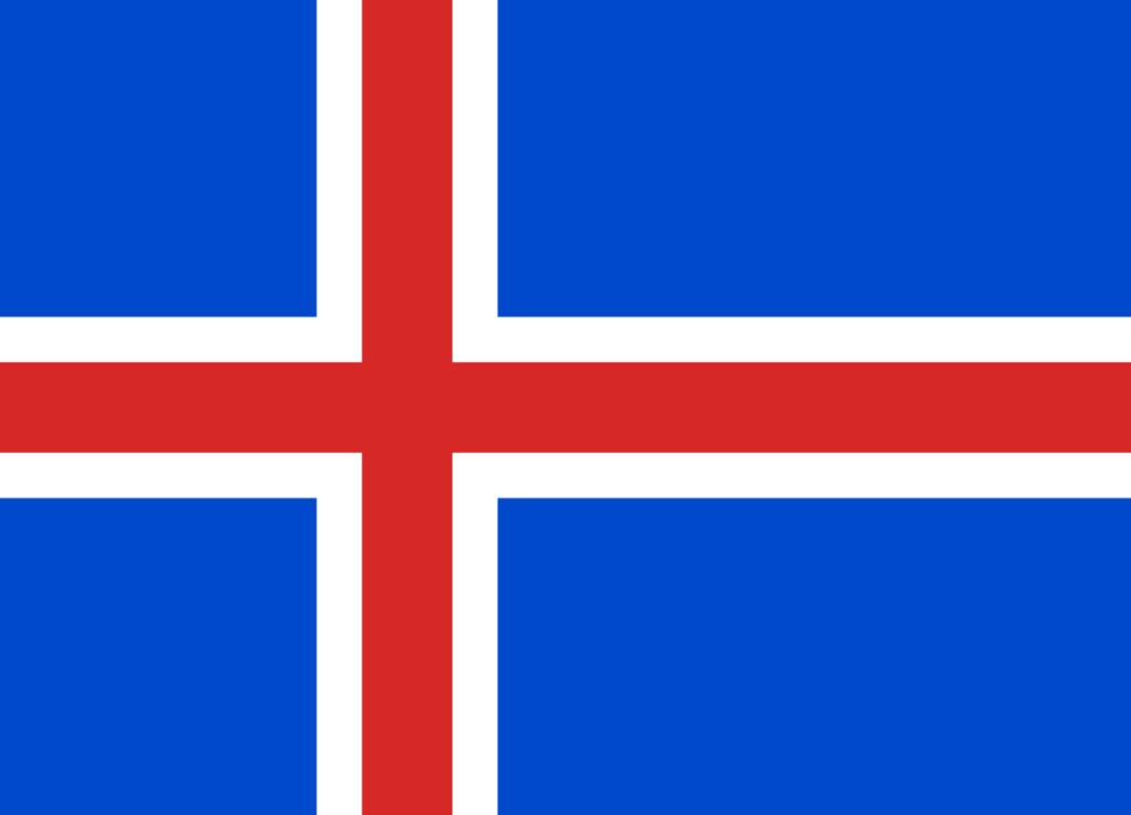 Historical flag of Iceland with a blue background and a white and red Nordic cross.