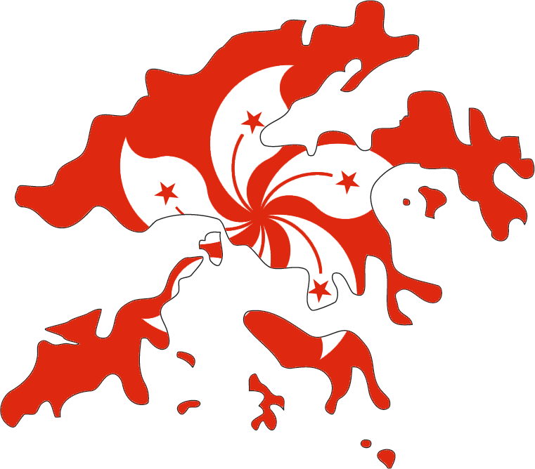 Map of Hong Kong with the region's flag superimposed on it.