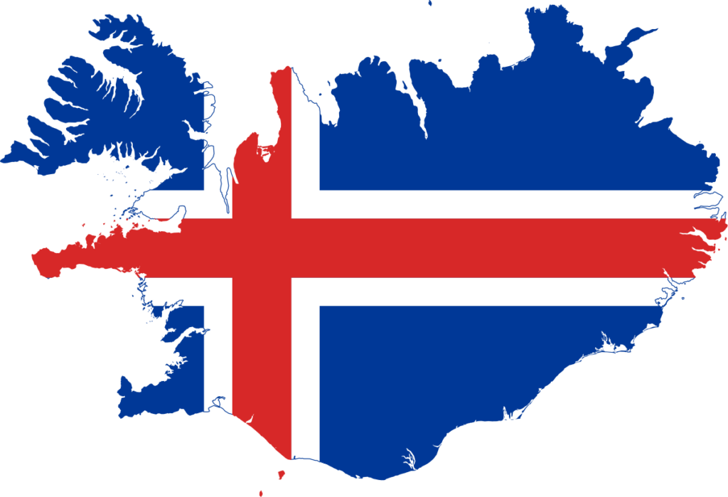 Map of Iceland with the Icelandic flag overlay.