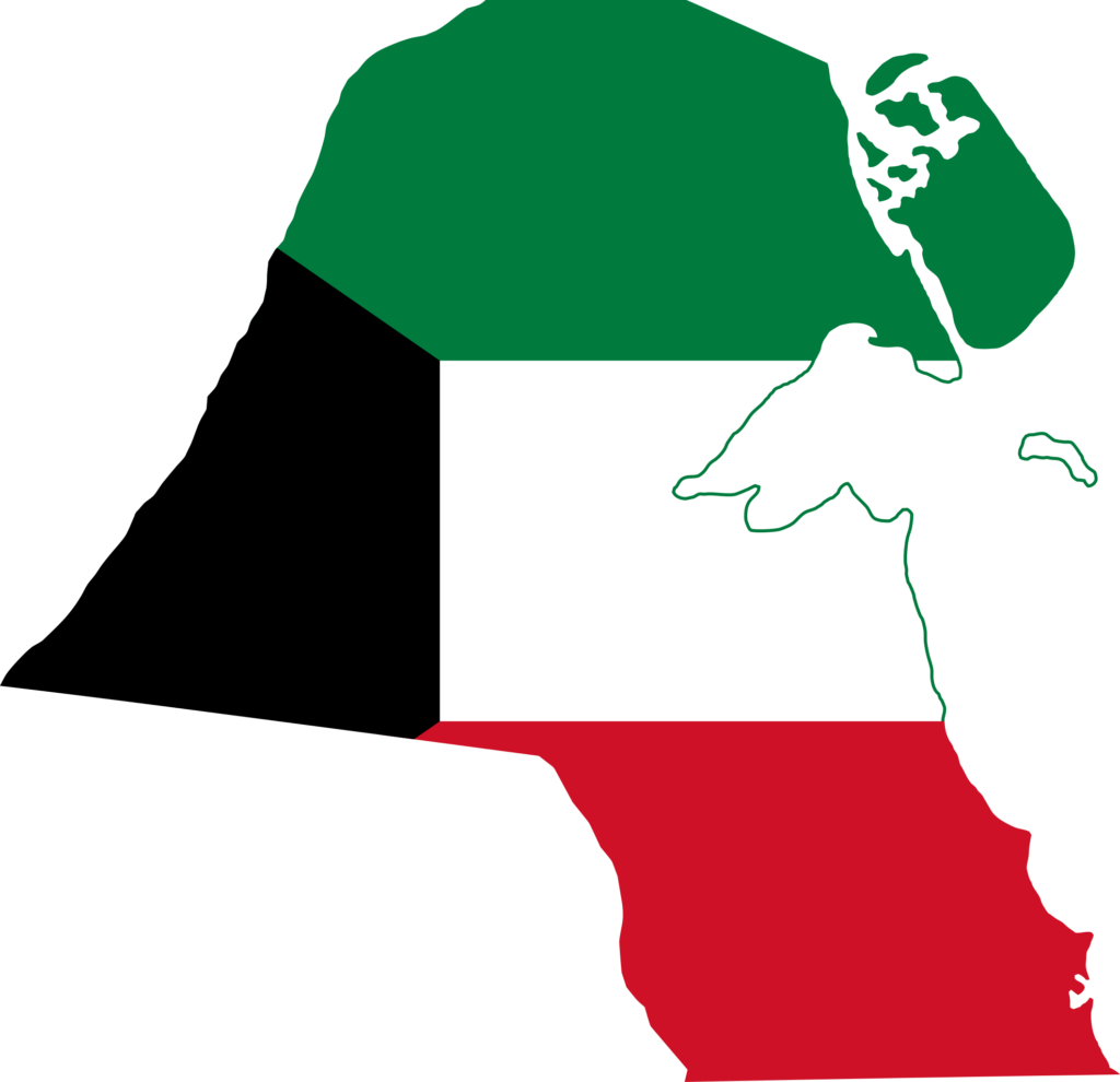 Map of Kuwait with the national flag overlay.