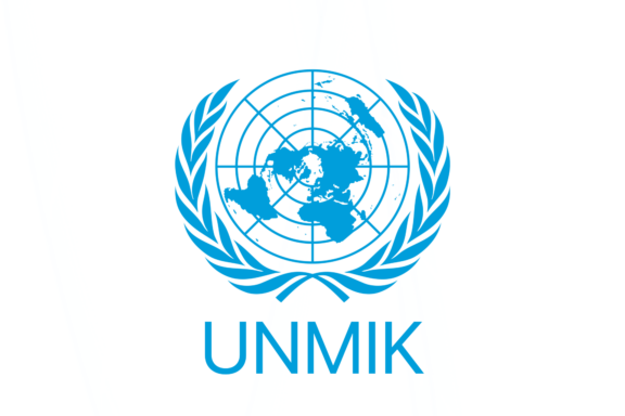 Flag of the United Nations Interim Administration Mission in Kosovo (UNMIK) with the UN emblem and the acronym below it.