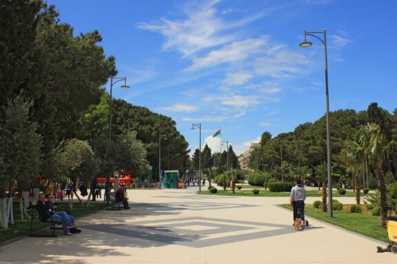 A boulevard in Sumgait, Azerbaijan in the Absheron-Khizi Economic Region.