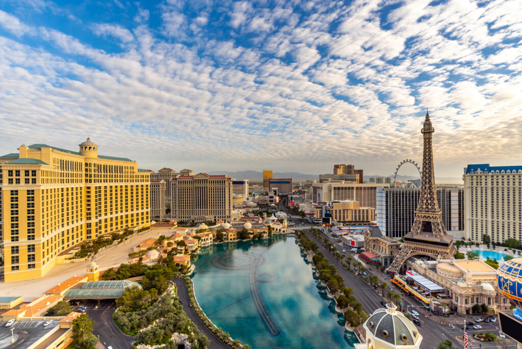 An aerial view of the Las Vegas Strip in Clark County, Nevada.