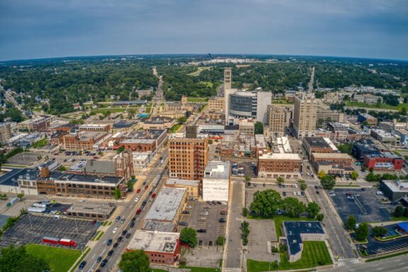 An aerial view of Pontiac, Michigan.