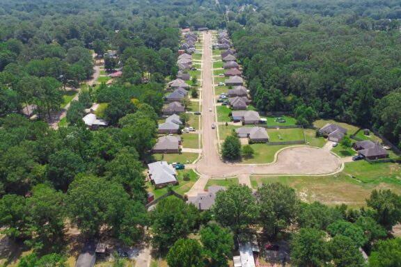 An aerial view of a neighborhood in Richland Westside Park, Rankin County.