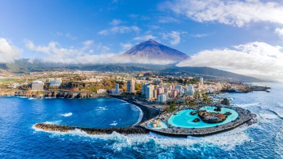 An aerial view of the island of Tenerife, one of the hottest places in Europe. 