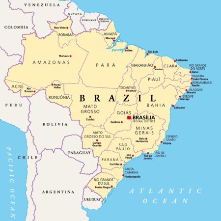 States of brazil political map federative units with borders and and cities.