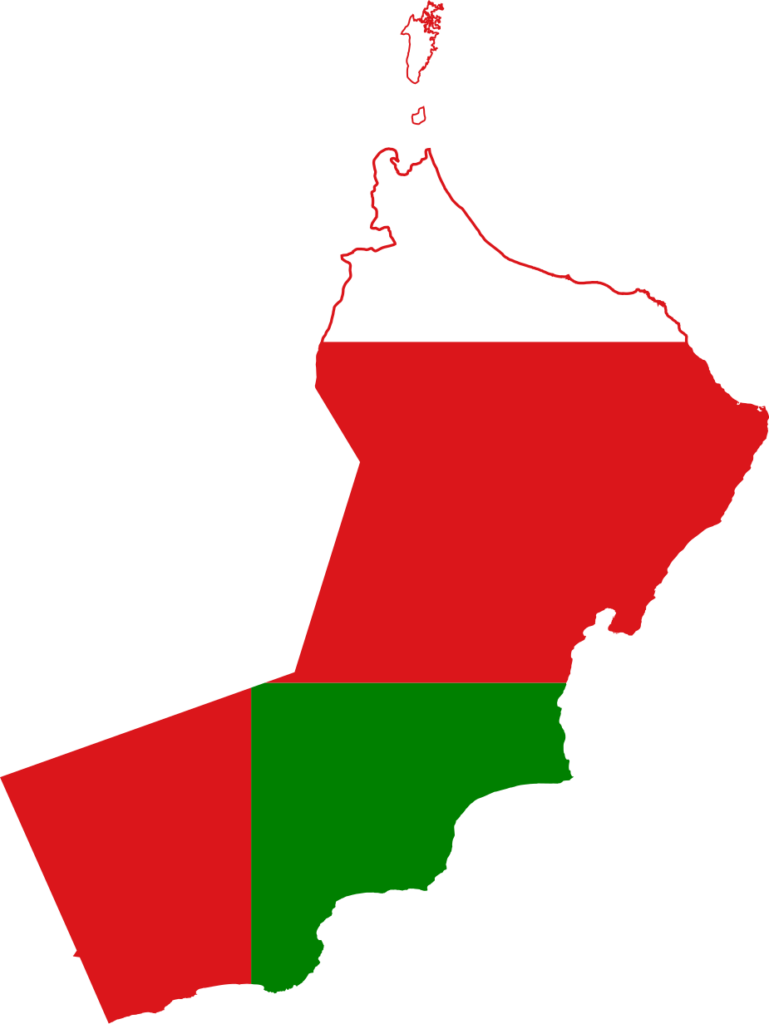 Flag map of Oman with the country's flag overlaying its geographical outline.