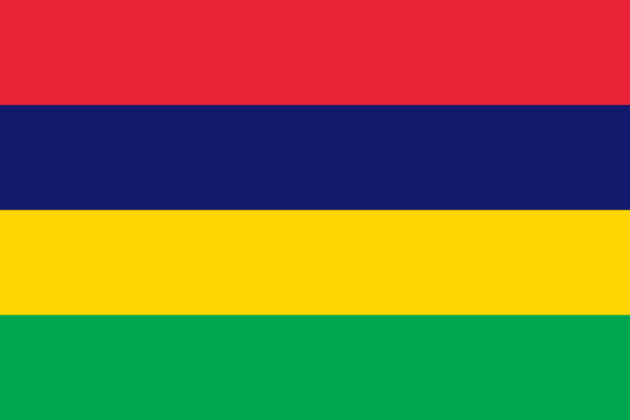 Flag of Mauritius with four horizontal stripes of red, blue, yellow, and green.