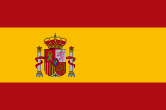 Flag of Spain with a red and yellow horizontal tricolor and the national coat of arms in the center.