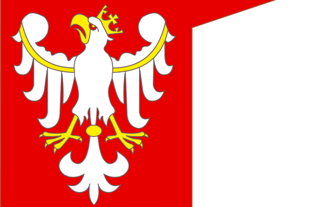 Red banner featuring the white eagle emblem of the Kingdom of Poland.