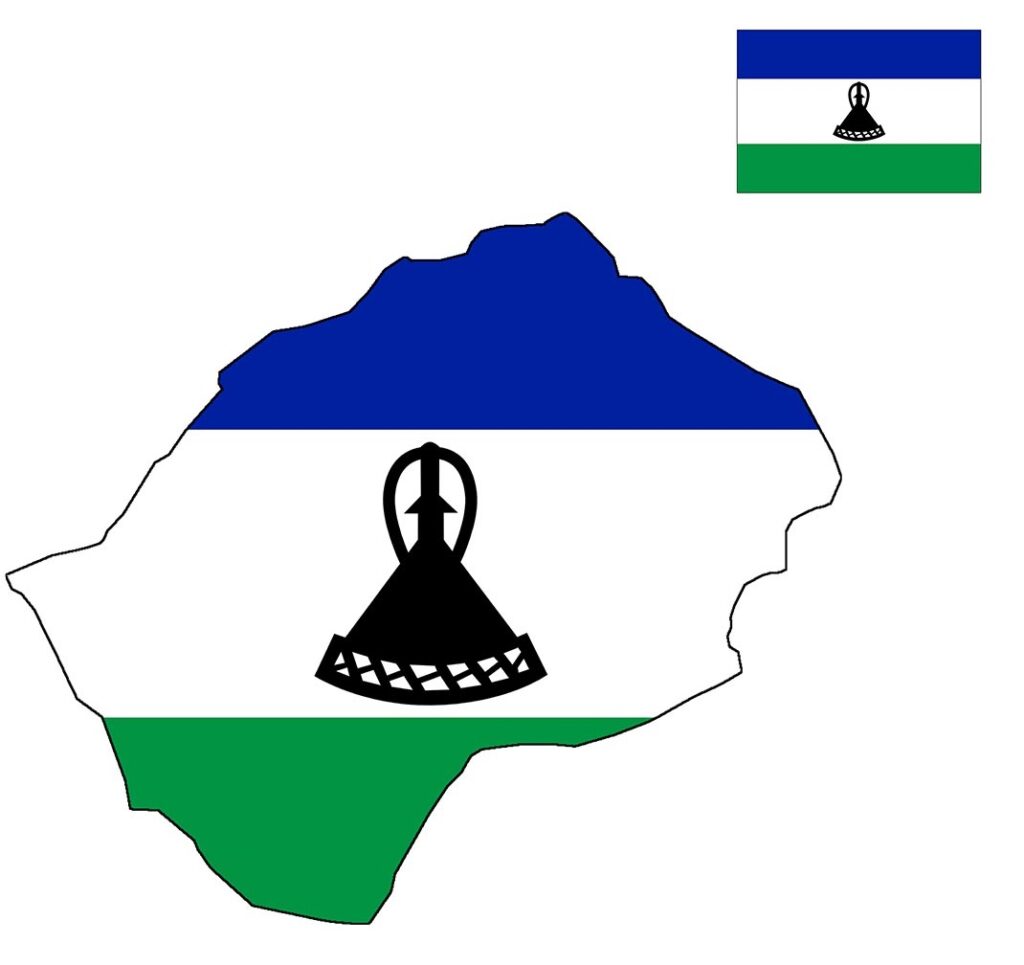 Map of Lesotho with the national flag overlay.