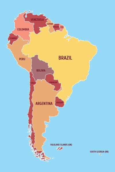 Colorful Map of South America with Country Names Map of South America with country names