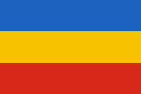 Flag of Moldova with horizontal stripes of blue, yellow, and red.