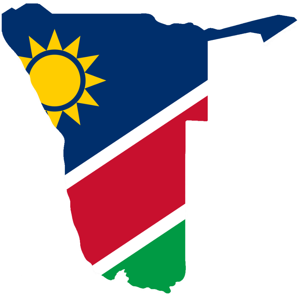 Map of Namibia shaped with the design of the Namibian flag.