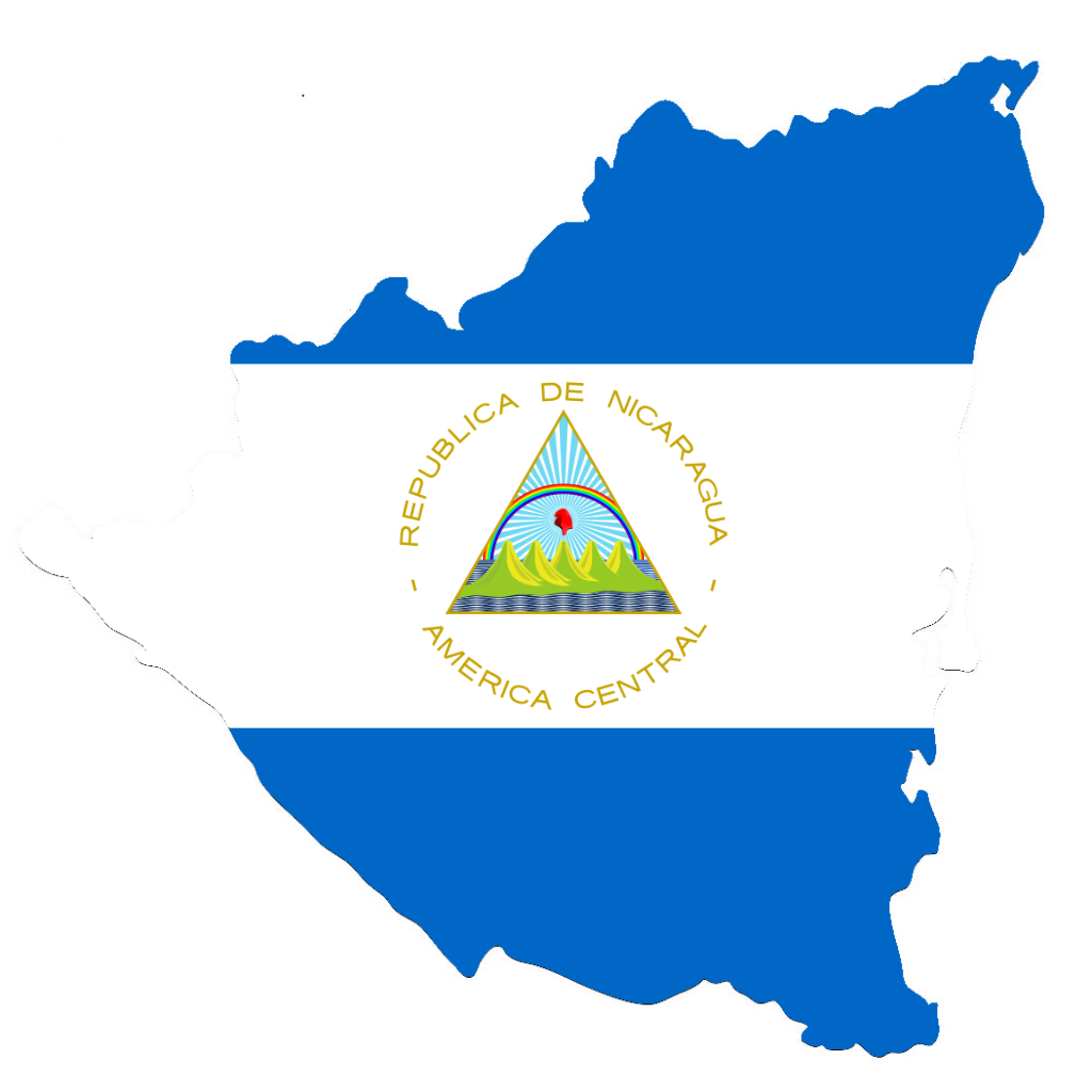 Map of Nicaragua in blue with the Nicaraguan flag superimposed in the center.