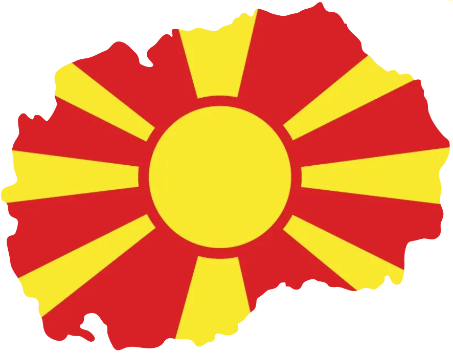 Map of North Macedonia shaped with the design of its national flag.