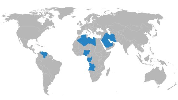 Opec member countries highlighted on world map vector perfect for