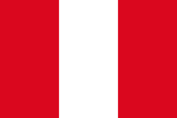 Flag of Peru with vertical red and white stripes.