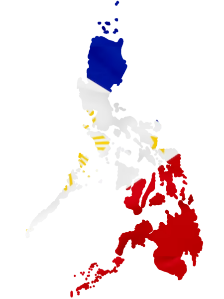 Map of the Philippines with regions colored to resemble the national flag.