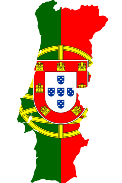 Map of Portugal with the Portuguese flag superimposed on it.