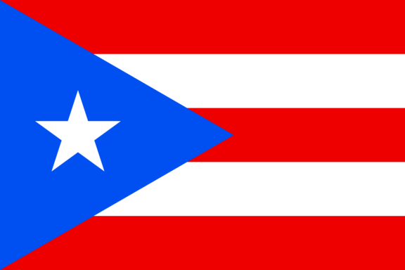 Flag of Puerto Rico with a blue triangle, white star, and red and white stripes.