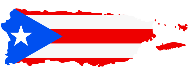 Illustration of the map of Puerto Rico with the design of the Puerto Rican flag overlaying it.