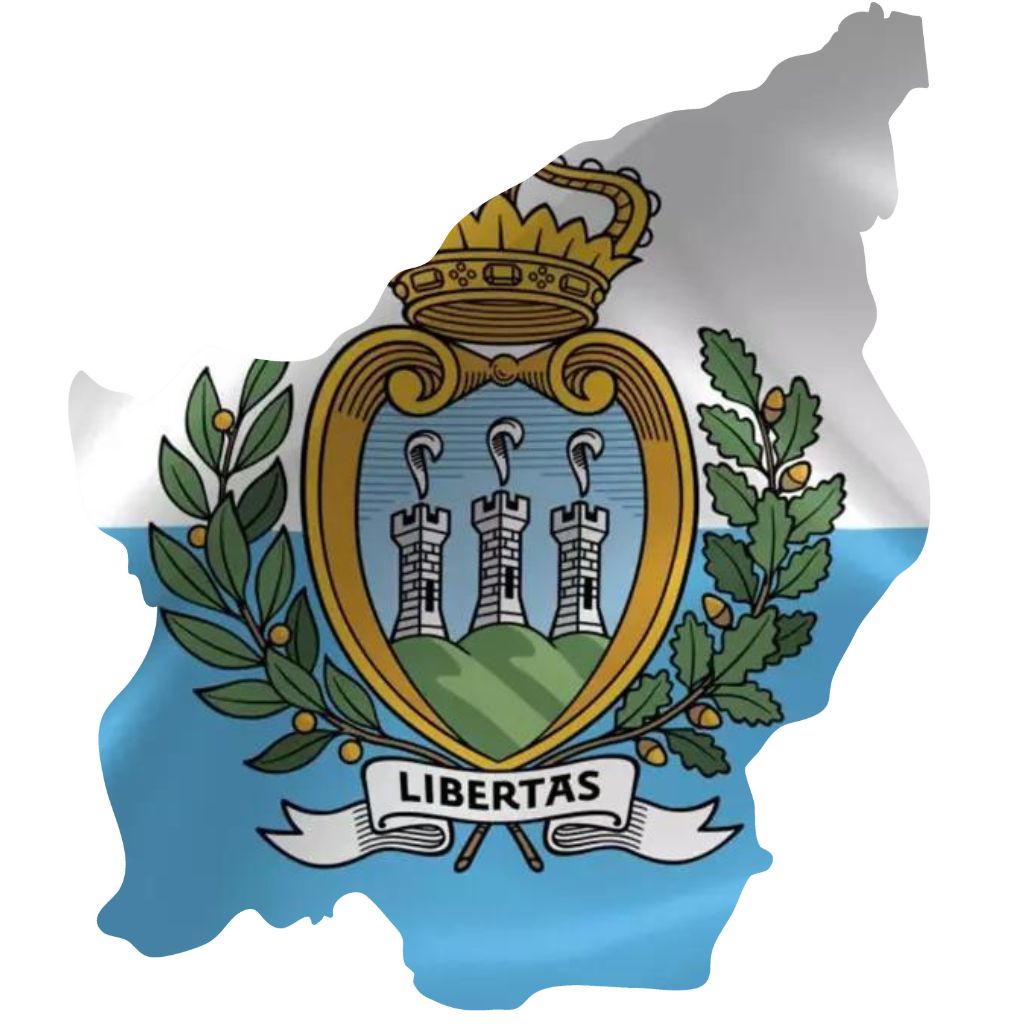 Illustration of the San Marino flag superimposed on the country's map outline.