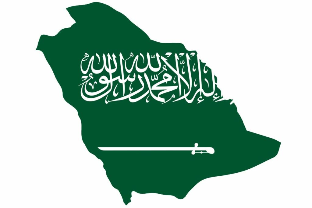 Map of Saudi Arabia with the national flag overlay.