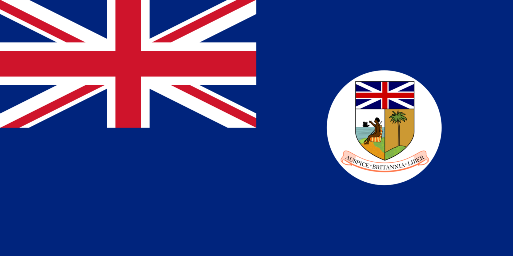 Flag of the Sierra Leone Colony and Protectorate with a Union Jack in the upper left corner and a circular emblem on the right side on a blue field.