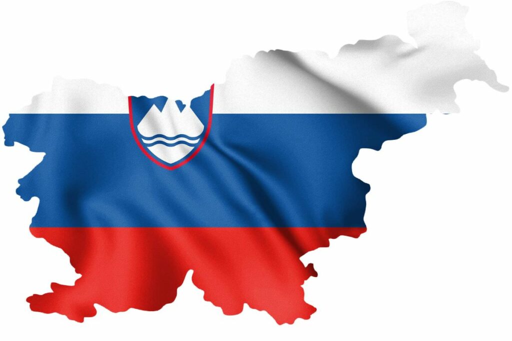 Map of Slovenia with the Slovenian flag superimposed on it.