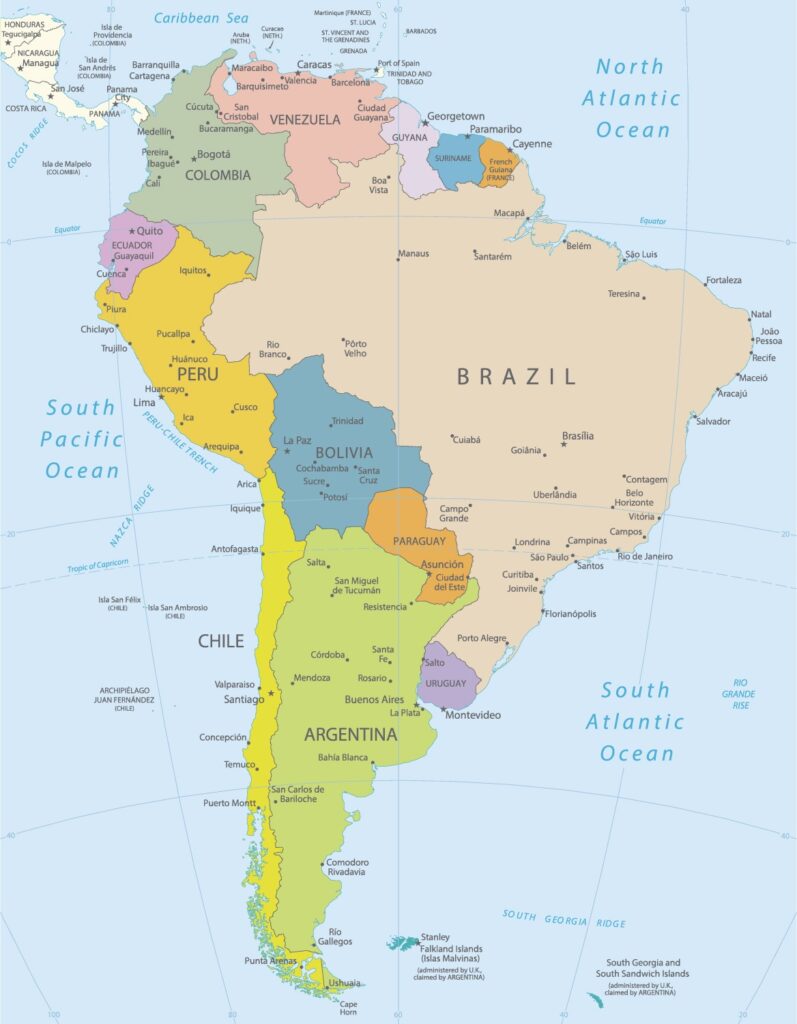 Highly Detailed Political Map of South America South America highly detailed map