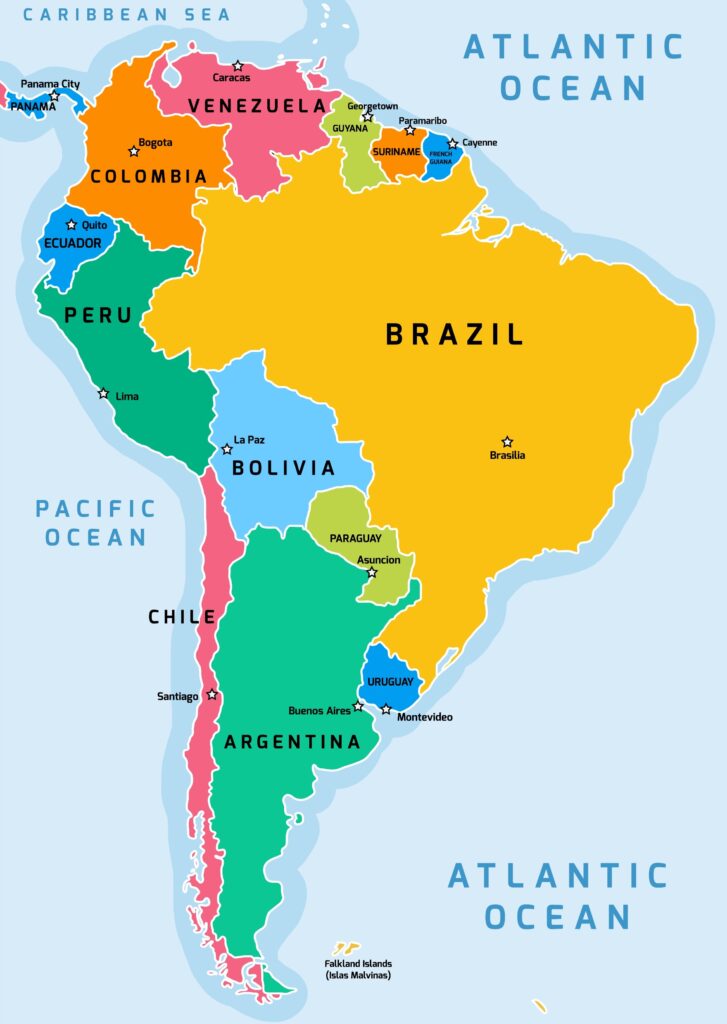 Political Map of South America South America political division map