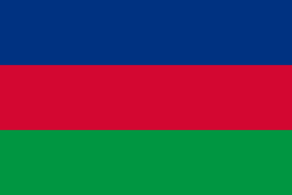 Horizontal tricolor flag with blue, red, and green bands.