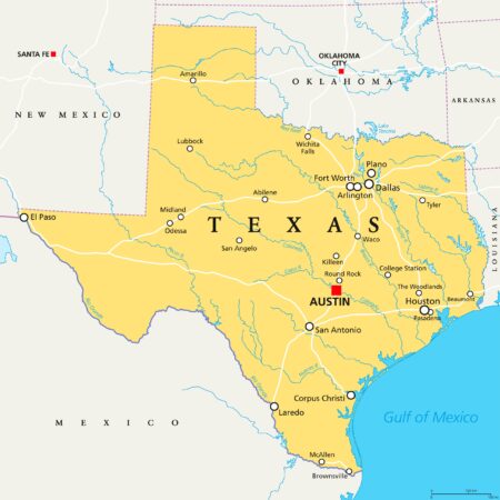 Texas political map with capital austin borders important cities rivers