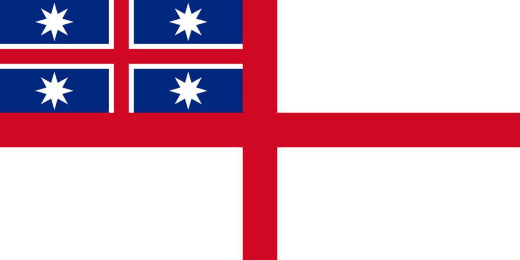 Flag of the United Tribes of New Zealand featuring a St. George's Cross with four stars on a blue field in the top left quadrant.