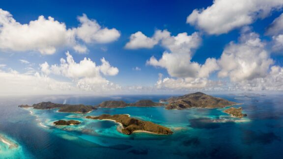 An aerial view of the British Virgin Islands