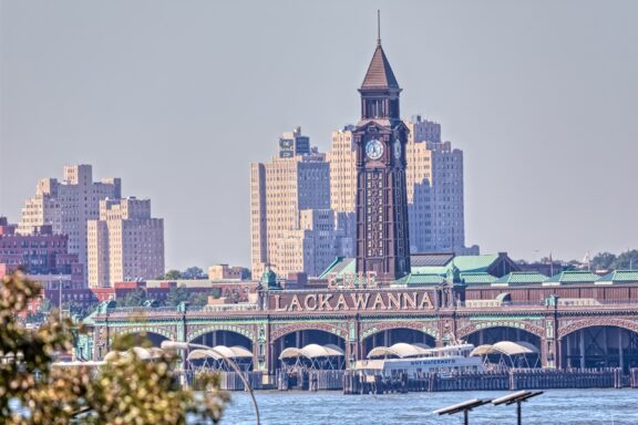 A view of the Hoboken Terminal across the water in New Jersey’s Hudson County.