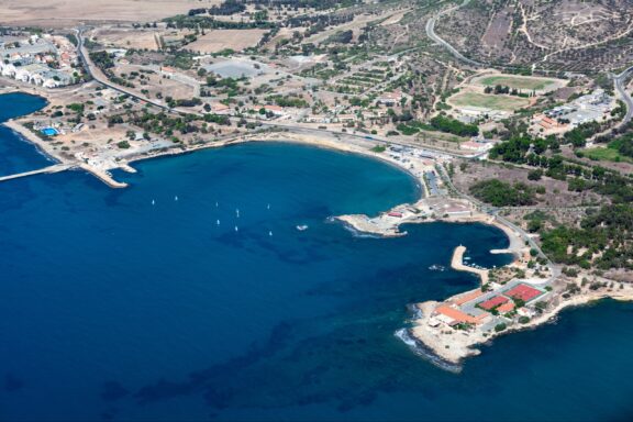 An aerial view of Cessac Beach next to the Dhekelia British military base.